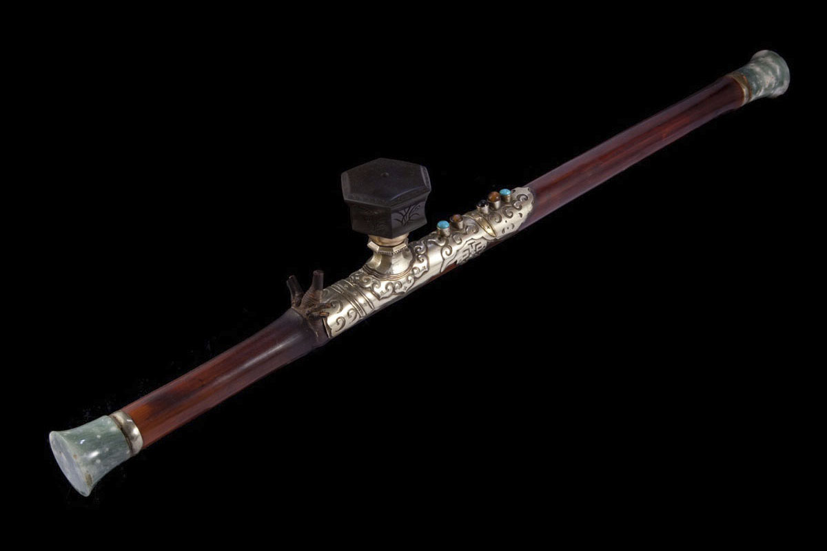 Bamboo and jadeite opium pipe