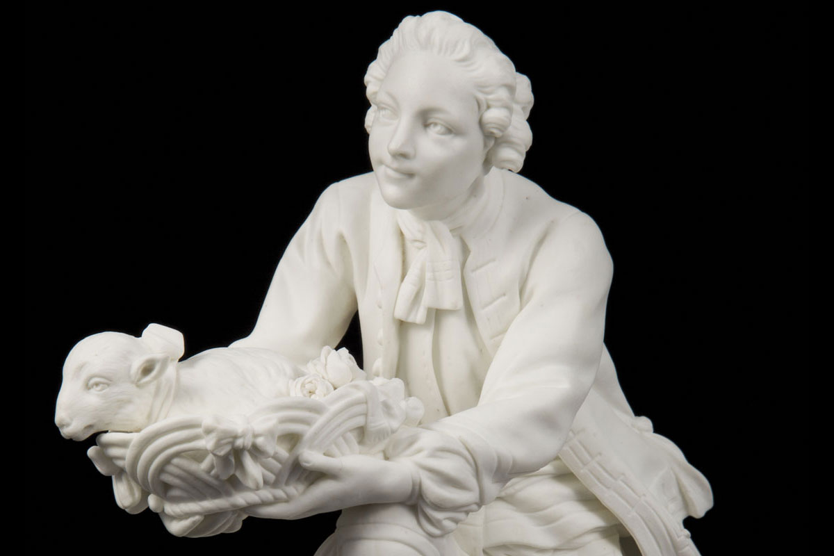 Boy carrying a sheep Sèvres biscuit figure after Boucher (Paris 1703-1770) By Fernex, 1754