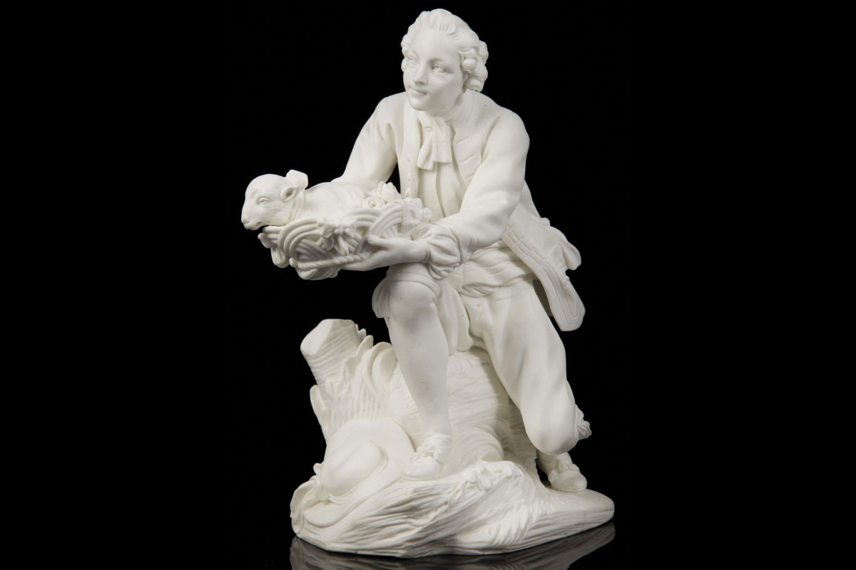 Boy carrying a sheep Sèvres biscuit figure after Boucher (Paris 1703-1770) By Fernex, 1754