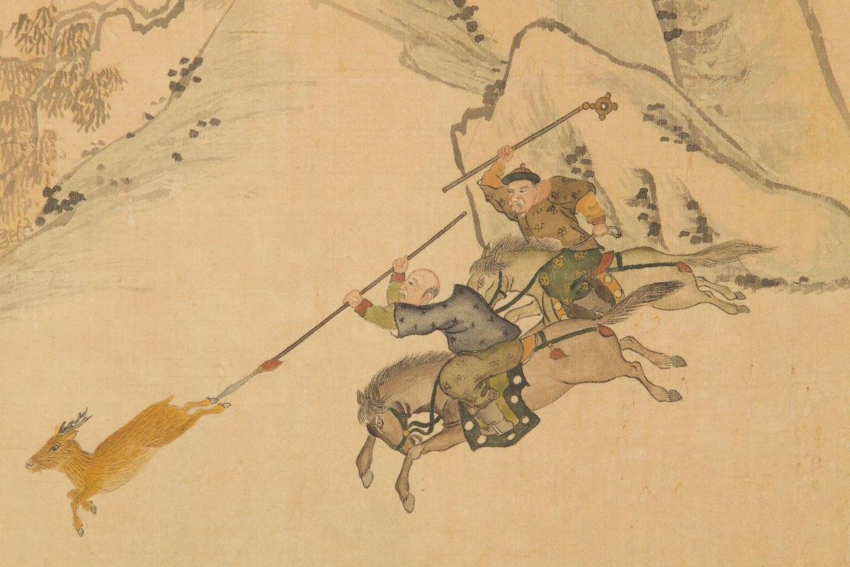 A Korean eight-leaf screen with tiger hunting scene Choson period